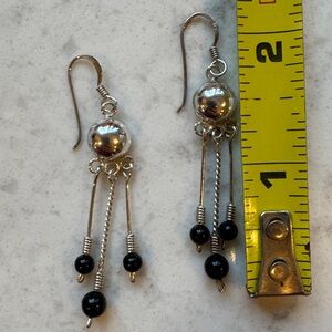 Vintage Elegant Sterling Silver and Black Onyx Dangle Earrings
